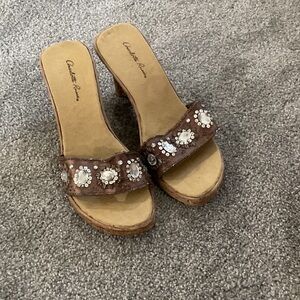 Charlotte Russe Brown Crystal Embellished Mules